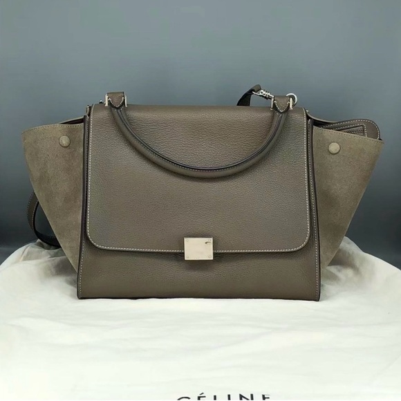 AUTHENTIC Celine Medium Shoulder Crossbody Trapeze Bag Souris Calfskin Leather - Picture 3 of 16